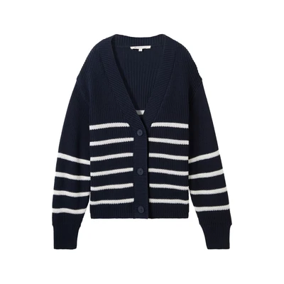 Afbeelding van TOM Tailor Denim MIT Vausschnitt Vest, Dames, Maat: XS, Placed navy white stripe