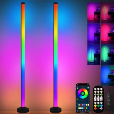 Afbeelding van Staande led vloerlamp voor woonkamer, hoeklamp, RGB, dimbaar, vloerlamp, dimbare slimme met afstandsbediening, 16 miljoen kleuren, app bediening, muzieksynchronisatie,