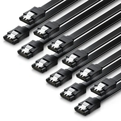 Afbeelding van deleyCON 6x 50cm SATA 3 Kabelset III Datakabel HDD SSD Aansluitkabel Metalen Clip 6 GBit/s 2 Rechte L Type Stekker Zwart