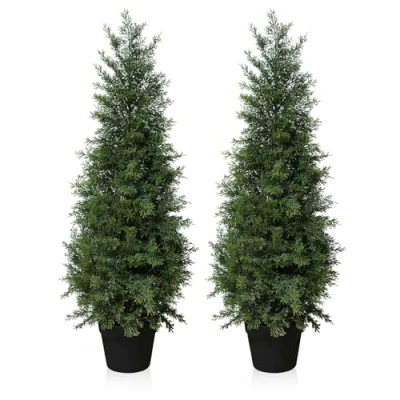 Afbeelding van Fopamtri Kunstplanten voor buiten, 90 cm, cipressen, kunstplanten, kunststof in pot, UV gewaardeerde cederboom binnen, huis, tuin, veranda decoratie (2 stuks)