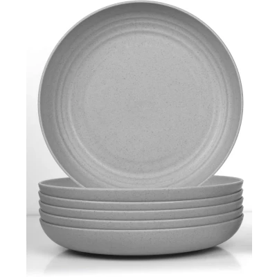 Afbeelding van JSYMJSY Diepe Bordenset, 6 Delig 23cm Onbreekbaar Dinerborden Plastic, Herbruikbaar Camping Borden, Licht, Kunststof Bpa Vrij, Magnetronbestendig Vaatwasmachinebestendig, Grijs