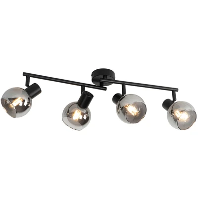 Afbeelding van QAZQA Art Deco plafondlamp zwart met smoke glas 4 lichts Vidro
