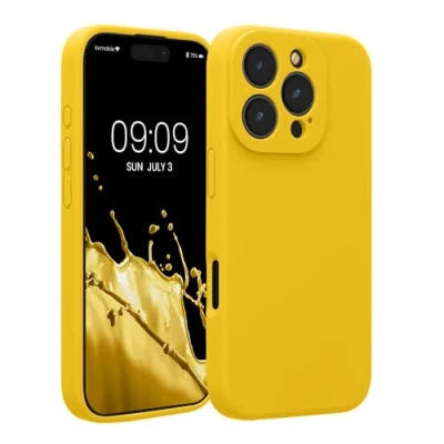 Afbeelding van kwmobile telefoonhoesje geschikt voor Apple iPhone 16 Pro TPU backcover met siliconen coating Smartphone case in stralend geel