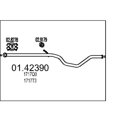 Afbeelding van MTS 01.42390 Uitlaatpijp 1040mm voor middendemper PEUGEOT: 307 Hatchback (3A/C) 2.0 HDi 110 2000 2007