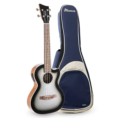 Afbeelding van GEWA sopraan ukelele manoa E A Tenor Akustik Ukulele Silver Shadow Roadie R TE CE ZILVER