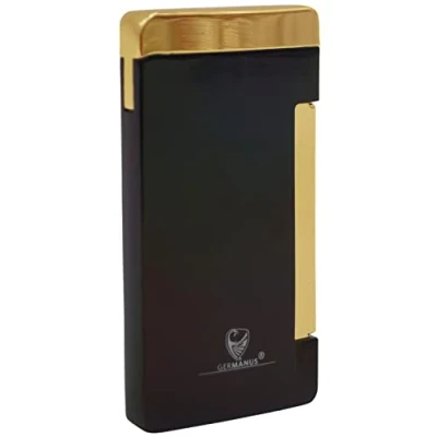 Afbeelding van GERMANUS Jetflame aansteker Flat met platte vlam, zwart goud
