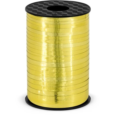 Afbeelding van Sierlint kunststof goud 5 mm x 225 meter cadeaulint &amp; hobbylint hobby/knutselen decoratie inpakken