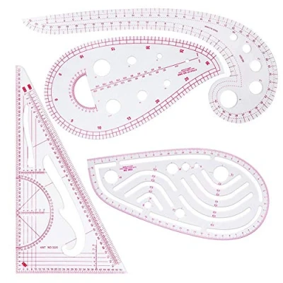 Afbeelding van Pveath Kleding Fashion Liniaal, 4 stuks Franse metrische liniaal Plastic Curve vormige sortering linialen, voor het naaien van Dressmaking patroon ontwerp tekening sjabloon, multifunctionele snijden (4 stuks)