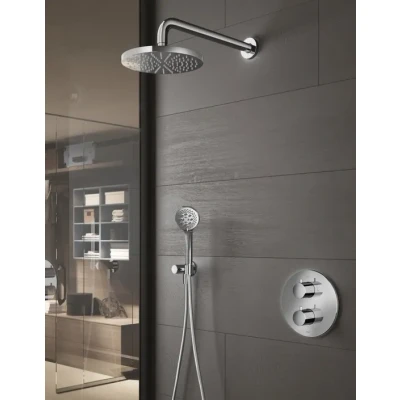 Afbeelding van Hotbath Get together Regendoucheset IBS1A Geborsteld nikkel 3 Standen Handdouche 30cm Hoofddouche Wandarm 35cm met wandhouder