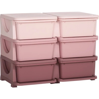 Afbeelding van HOMCOM Ladekast voor kinderen met opbergruimte Opbergdozen Speelgoedorganizer Speelgoedkist drie niveaus kinderkamer 3 6 jaar Kindermeubels Roze, Paars 75 x 37 56,5 cm