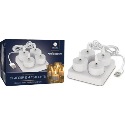 Afbeelding van Lader met oplaadbare 4 LED Theelichten