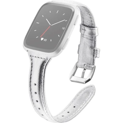 Afbeelding van Fitbit Versa 1 / 2 &amp; Lite bandje TPU leer Zilver Kunstleer