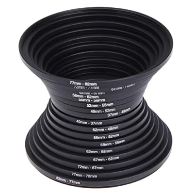 Afbeelding van DASNTERED Step Up/Down Lens Filter Ring Adapter Set 37 82 mm, 18 stuks cameralenfilter Metaal Stepping Rings Kit Up Down Accessoires voor Canons Nikon camera (zwart)