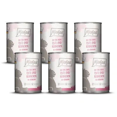 Afbeelding van MjAMjAM Premium natvoer voor katten DUO van malse eend &amp; sappige kip op wortel, pak 6 (6 x 400 g), graanvrij met extra vlees