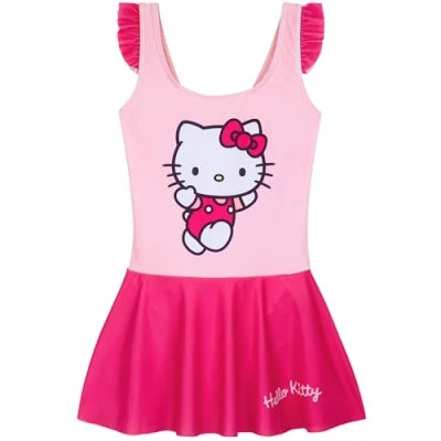 Afbeelding van Get Trend Badpak voor meisjes, rekbaar, eendelig badpak, comfortabele zwemkleding tieners, badkleding strand, zwembad, vakantie, essentials, Roze Hello Kitty, 9 10 jaar