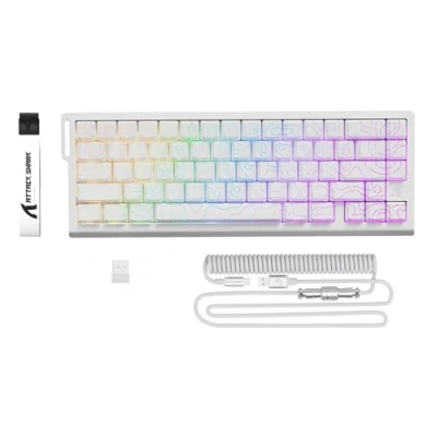 Afbeelding van ATTACK SHARK X68PRO HE Rapid Trigger Draadloos Toetsenbord, 0,01mm RT Nauwkeurigheid 8KHz Bedraad Gaming Magnetische Verstelbare Activering, Snap Tap, C01 Gewonden Kabel Wit