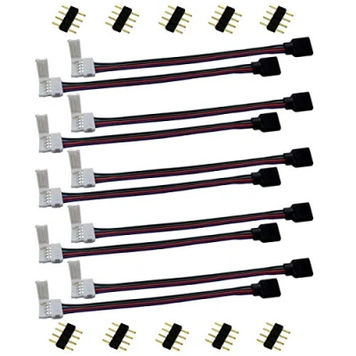 Afbeelding van LITAELEK 10 x RGB 5050 led snelverbinder, 4 polige verbindingskabel, aansluitkabel, strip, connector, adapter, hoekconnector voor mm brede ledstrips naar ledstrip of controller, 17