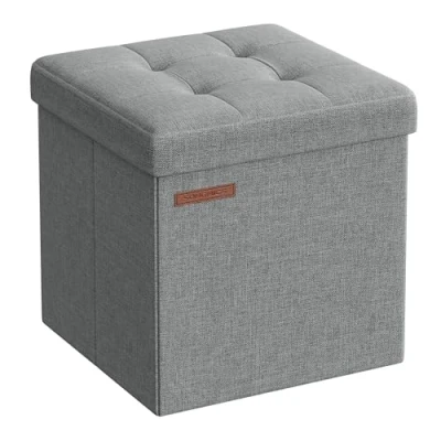 Afbeelding van Songmics LSF028G02 Zitbank met opbergruimte, 30 cm, inklapbare zitkist, opbergdoos, voetenbank, lichtgrijs