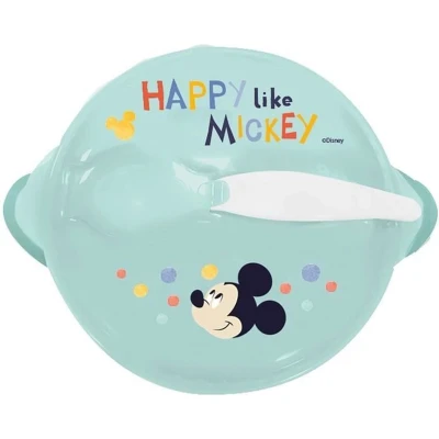Afbeelding van THERMOBABY MICKEY Maaltijdpakket 1e leeftijd 1 knabbelschaar + kom beker met handvat 2 lepels