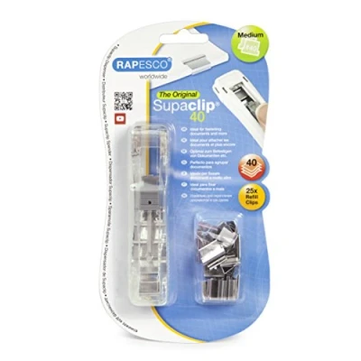 Afbeelding van Rapesco RC4025SS Supaclip 40 Doorzichtige Klemaanbrenger en 25 Roestvaststalen Klemmen