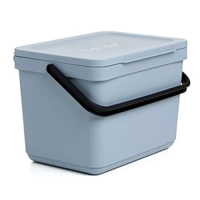 Afbeelding van TATAY Bio afvalemmer keuken met houder, 6L inhoud, polypropyleen, 100% gerecycled materiaal. Kleur oceaan. Afmetingen: 26,5 x 20,5 18,5 cm