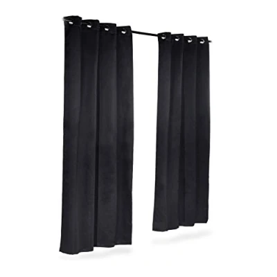 Afbeelding van Relaxdays kant en klaar gordijnen verduisterend, ringen, 2 stuks, effen, wasbaar, HBD: 245x135x0.5 cm, zwart