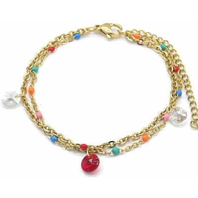 Afbeelding van Armband Dames Gelaagd Kralen RVS Lengte 17 21 cm Goudkleurig
