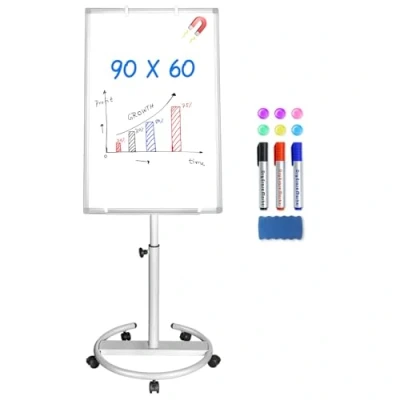 Afbeelding van Maxtek Draagbaar magnetisch en droog uitwisbaar mobiel whiteboard met ezel 90 x 60 cm (zilver)