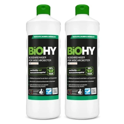 Afbeelding van BiOHY Vloerreiniger voor dweilrobots met sinaasappelgeur (2 x 1l Fles) Reinigingsmiddelconcentraat alle Schuimvrij &amp; Streeploos Duurzaam 1:200 concentraat (Wischroboter Orange)
