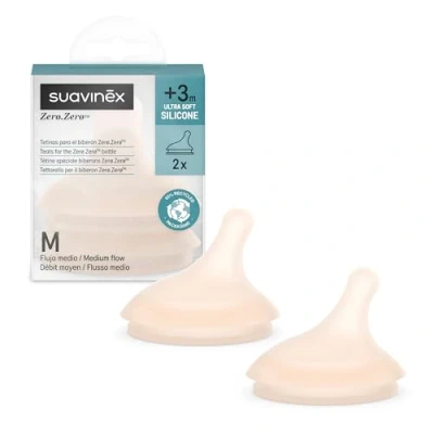 Afbeelding van Suavinex, Set van 2 zuignappen voor Zero Anti Kolic babyfles, reservespeen met medium flow (M), vloeistoffen gemiddelde dichtheid, melk, sap of vloeibare voeding,