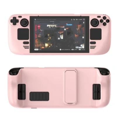 Afbeelding van Kleurrijke beschermhoes geschikt voor stoomdek pc materiaal volledige dekking met standaard huidvriendelijk gevoel gameconsole accessoires (roze)