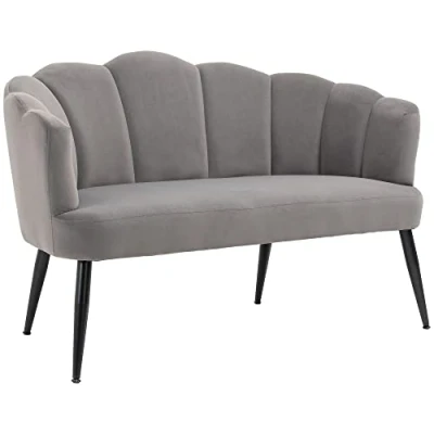 Afbeelding van HOMCOM Sofa 2 Sitzer 132 cm Couch mit Armlehne, Muschelartige Rückenlehne, kleines Polstersofa Modernes Doppelsofa Samtoptik, Stahlbeine für Wohnzimmer, Schlafzimmer Grau