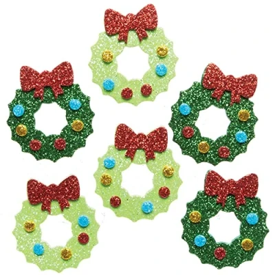 Afbeelding van Baker Ross FE917 Kerst krans glitter foam stickers pak van 100, kinderstickers, ideaal voor kerstkunst en knutselprojecten, het maken kaarten
