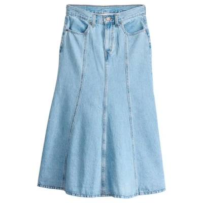 Afbeelding van Levi&#039;s dames Midi rok van denim met steekzakken in de kleur Indigo, maat: W27