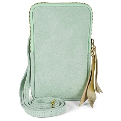 Afbeelding van styleBREAKER dames leren mobiele schoudertas van zacht suède, ritssluiting, echt leer Mini Bag 02012373, Kleur:Mint