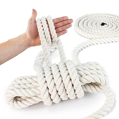 Afbeelding van DQ PP katoenen touw, katoen, 10 mm, 100 m (2 x 50 m), macramégaren, koord, 3 voudig gedraaid, natuurlijk macramé touw