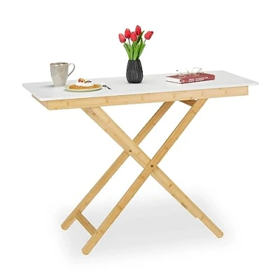Afbeelding van Relaxdays klaptafel bamboe eettafel inklapbaar balkontafel keukentafel verstelbaar