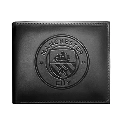 Afbeelding van Manchester City FC Officiële zwarte lederen portemonnee met clublogo Zwart
