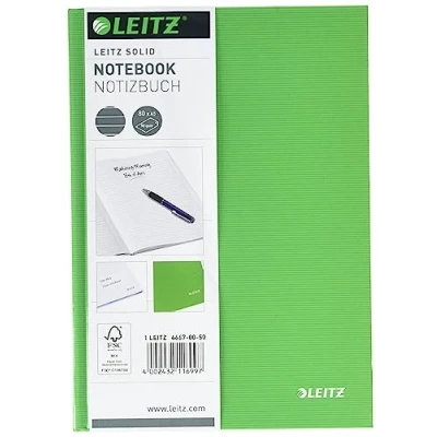 Afbeelding van Leitz A5 notitieboek met harde kaft, gelinieerd, 90 g/m² ivoorpapier, effen bereik, lichtgroen, 80 vellen