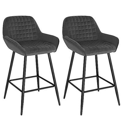 Afbeelding van WOLTU Barkruk BH372dgr 2, set van 2 designer barstoel, gestoffeerde kruk met armleuningen, barkruk, bistrokruk rugleuning, voetensteun, fluweel, donkergrijs