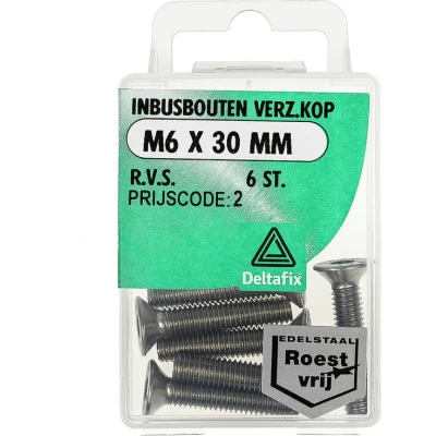 Afbeelding van Deltafix inbusbout platkop r.v.s. a2 m6 x 30 mm din 7991 6 st.