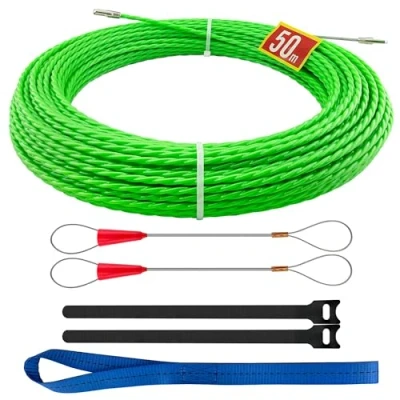 Afbeelding van Professionele kabeldoorvoersonde, 4,5 mm, 50 meter, sonde met 2 geleidingsveren, kabeltreksonde, kabeltrekker voor elektriciteitskabels (groen zwart)