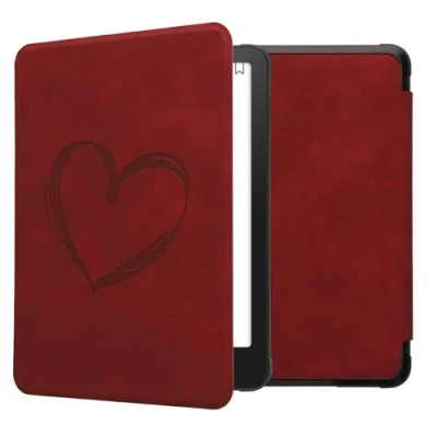 Afbeelding van kwmobile e reader hoesje geschikt voor Amazon Kindle Paperwhite (2024)/Colorsoft hoes Ereader flip case met standaard Kunstleren cover Brushed Hart design in donkerrood