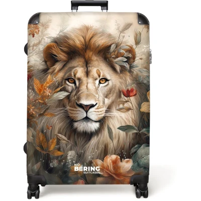 Afbeelding van NoBoringSuitcases.com® Koffer groot Reiskoffer lichtgewicht Gedetailleerd portret van een leeuw in de natuur Rolkoffer met 4 wielen Grote trolley XL 98 liter bagage