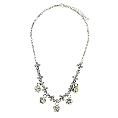 Afbeelding van Behave Ketting zilver kleur met bloemen steentjes 39 cm