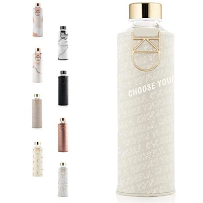 Afbeelding van Waterfles Grijs Choose Yourself 750 Ml RVS/Kunstleer/Glas Equa Mismatch Hoes Kunstleer L 7,5 X B H 26 Cm