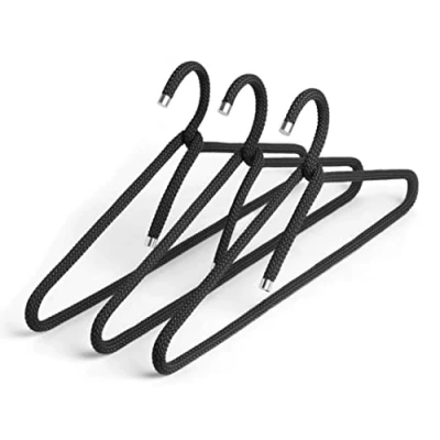 Afbeelding van Peppermint Products Hanger, set van 3 stoffen design kleerhangers touw, antislip designer beugel voor jassen, overhemden, broeken, design: Roman Luyken, kast en garderobehaken (zwart)
