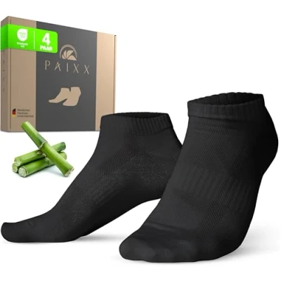 Afbeelding van PAIXX Premium bamboe sneakersokken, 8 stuks, 43 46 en 39 42, voor heren dames, ademend, antibacteriële enkelsokken tegen zweetvoeten, pluisvrije anti geur, bamboesokken, zwart, EU