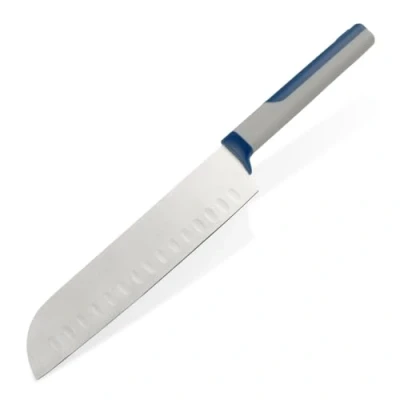 Afbeelding van Tasty Santoku Mes 18 cm, Roestvrij Staal Scherp Blade, Duurzaam Keukenmes met Ergonomisch Soft Touch Handvat (Kleur: Blauw, Grijs, Zilver)