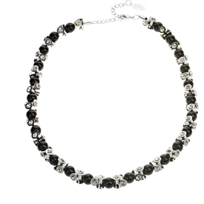Afbeelding van Behave Klassieke korte ketting met zwarte parels en kristal steentjes